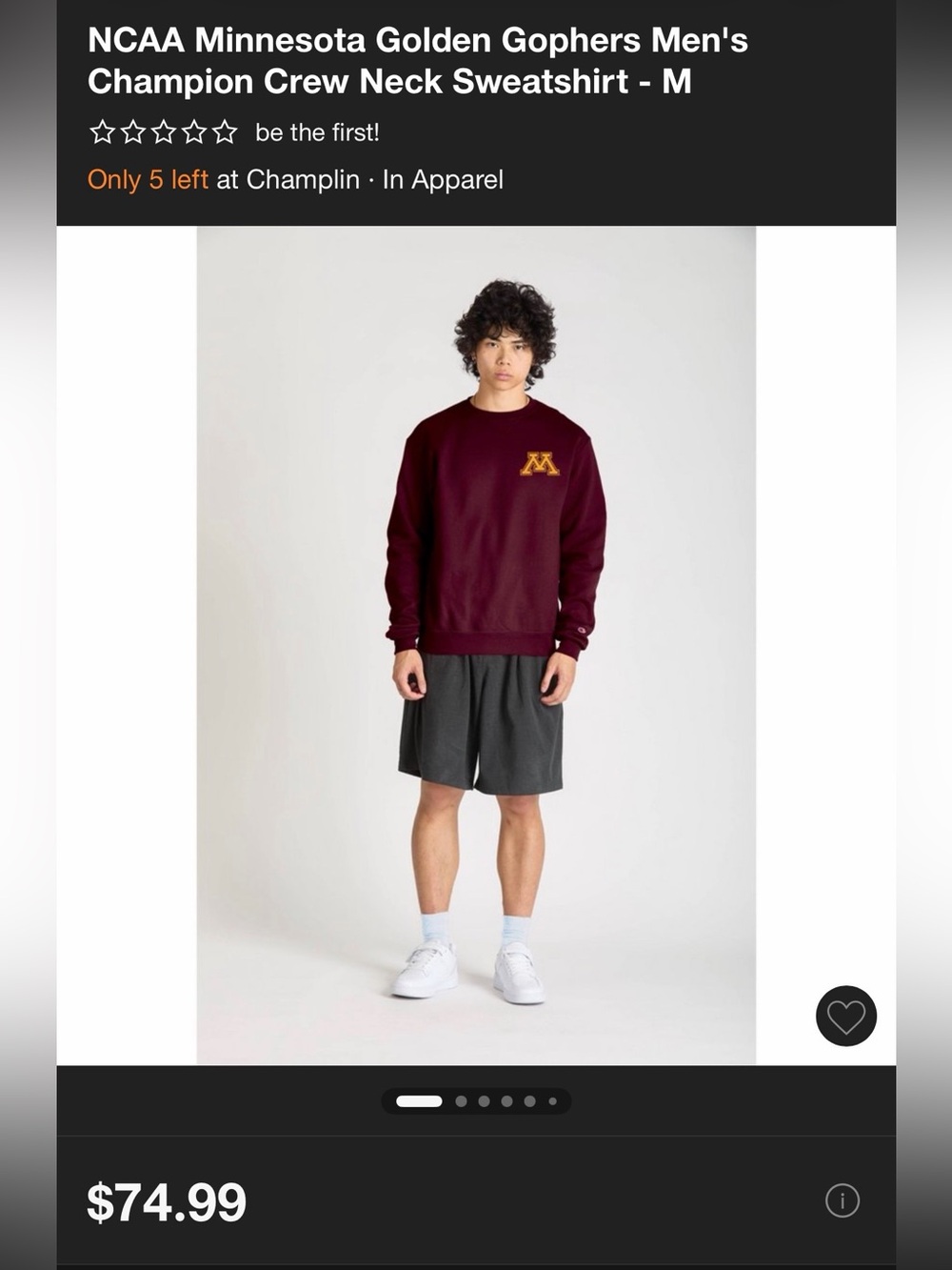Champion Men’s Crewneck Sweatshirt - Maroon university of Minnesota